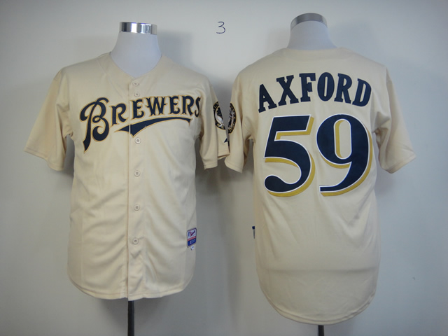 Men Milwaukee Brewers 59 Axford Cream MLB Jerseys